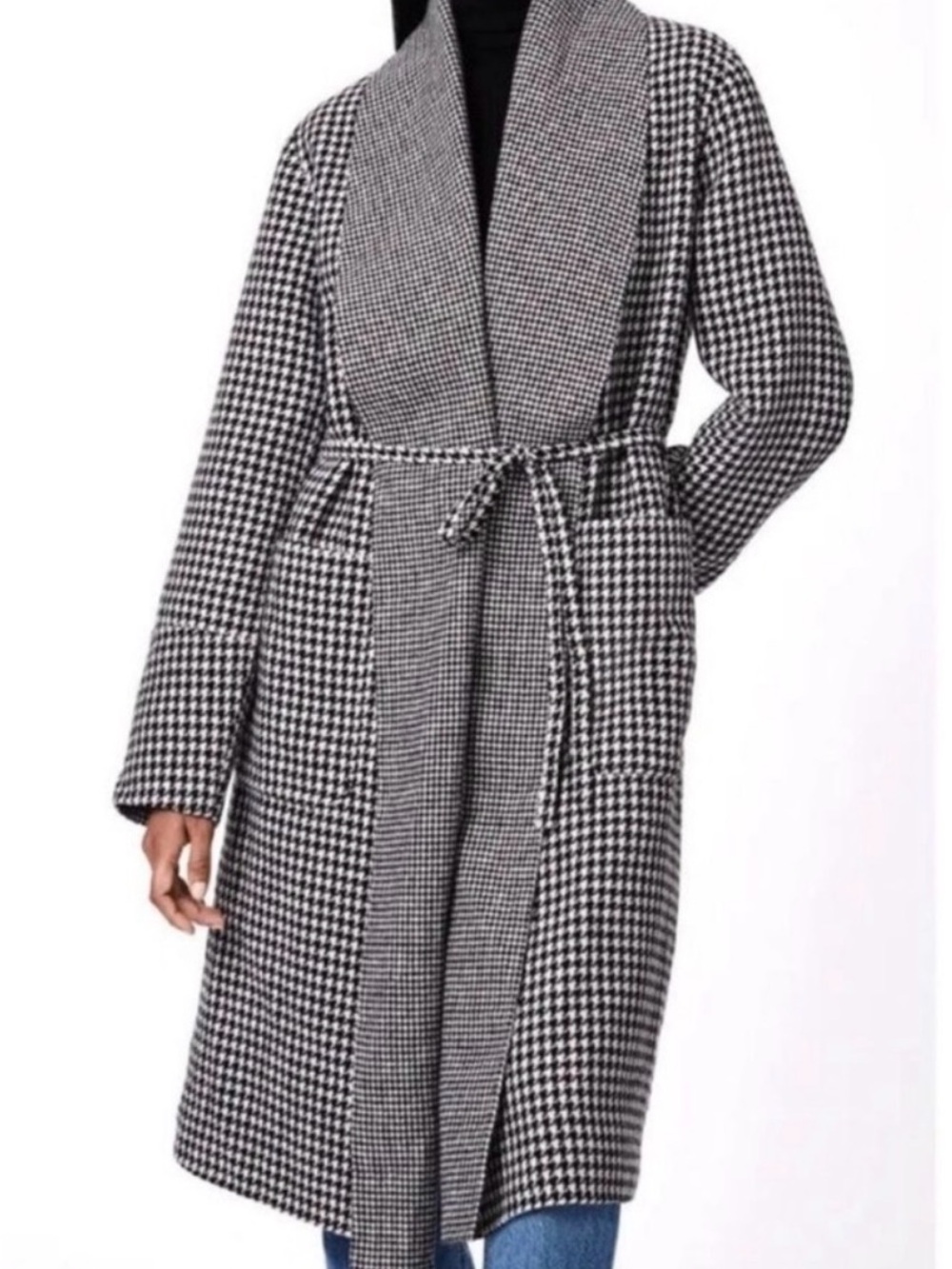 Bernardo Black and White Houndstooth Wrap Coat